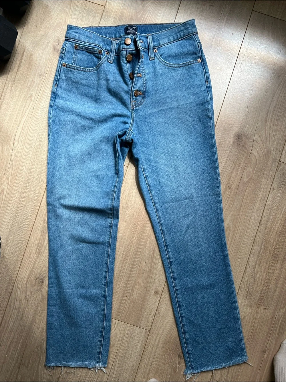 J. Crew Essential Straight Jeans in Medium Blue Denim